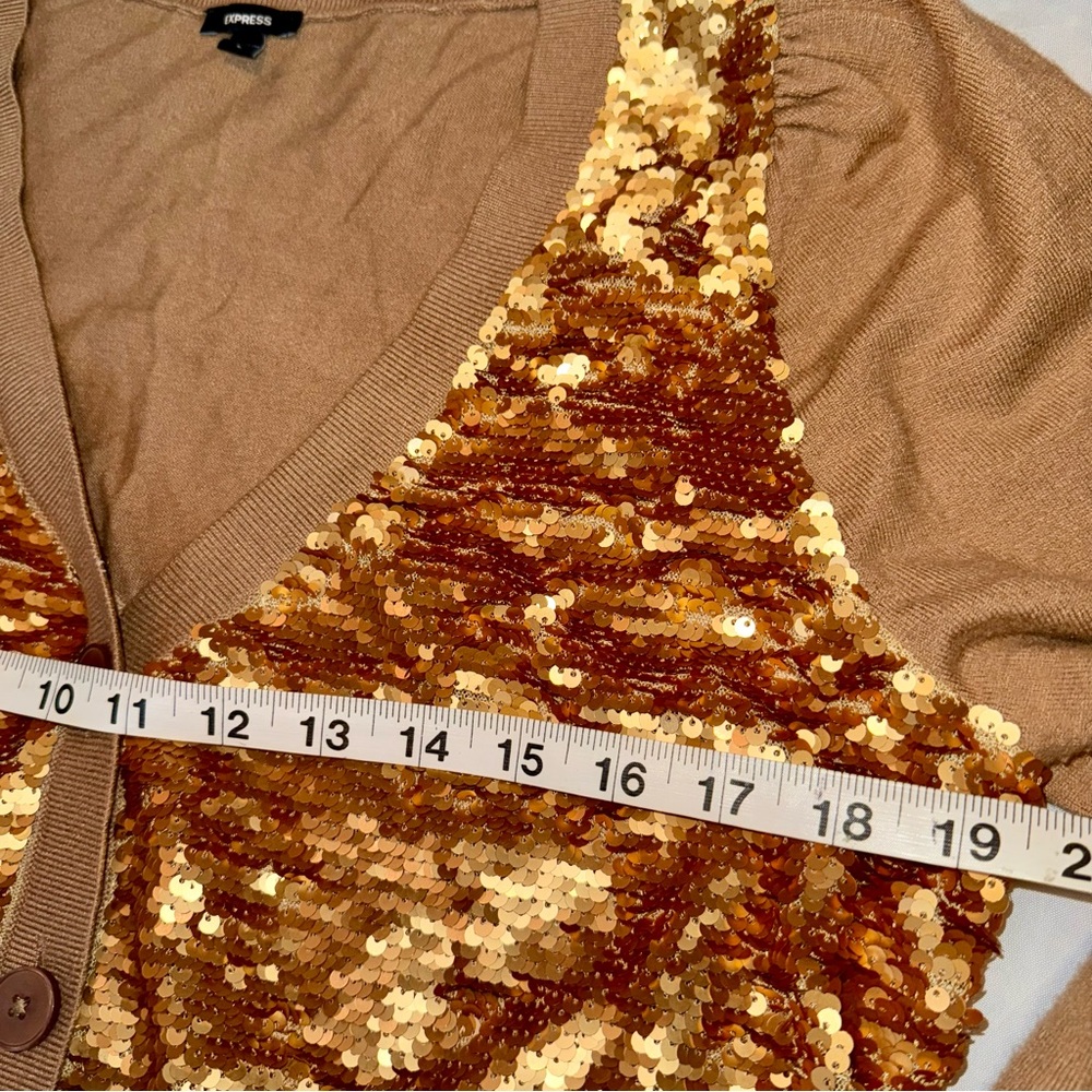 Gold Sequin Bling Glam Cardigan Sweater Holiday Party Festive Ladies Large - Picture 9 of 13
